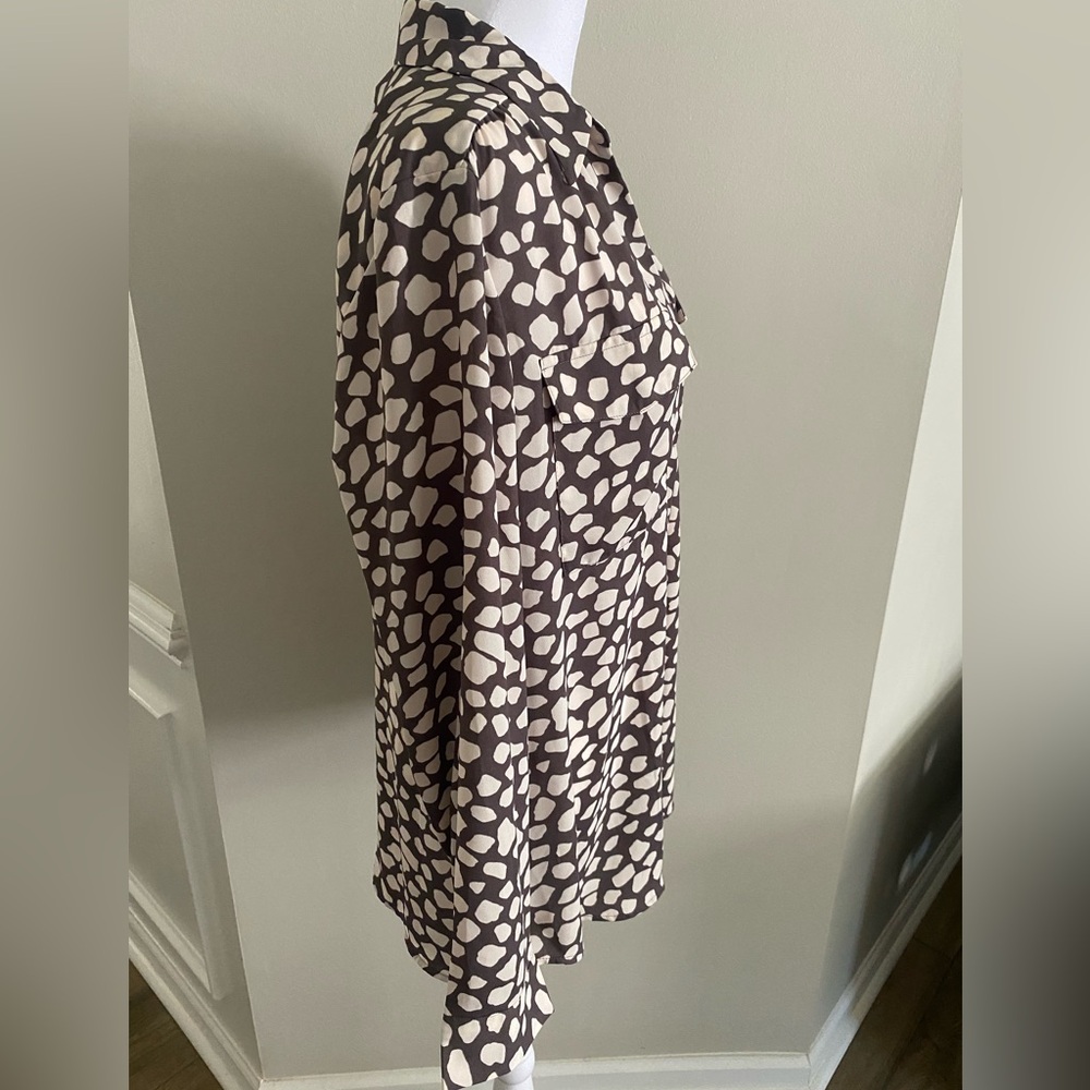 Ann Taylor LOFT Stylish Long Sleeve Brown and Cream Women's Blouse Size L - Picture 5 of 11